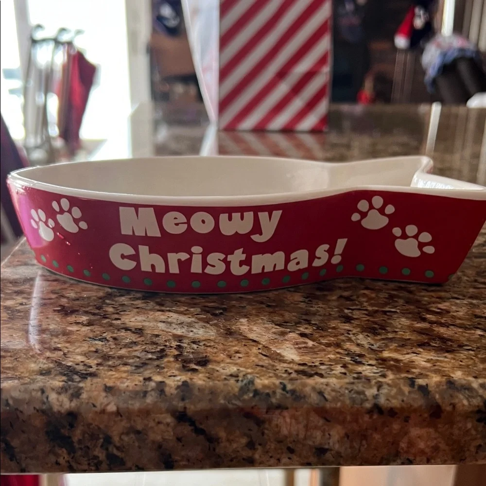 Red Cat-Shaped Christmas Bowl